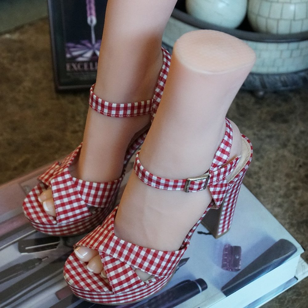 Rue21 etc! Fashion Gingham Open Toe Heel Sz 7/8M - Picture 3 of 16